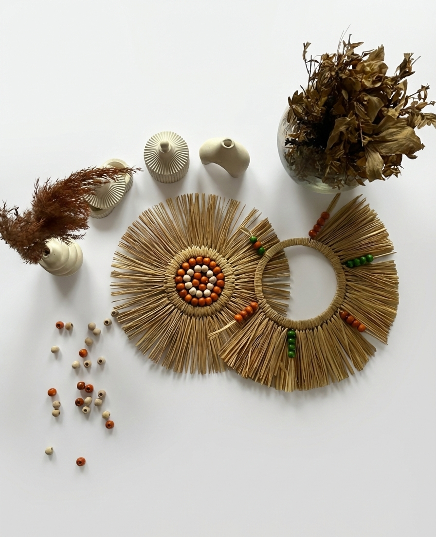 Renkli Boncuk Detaylı Bohem Duvar Seti