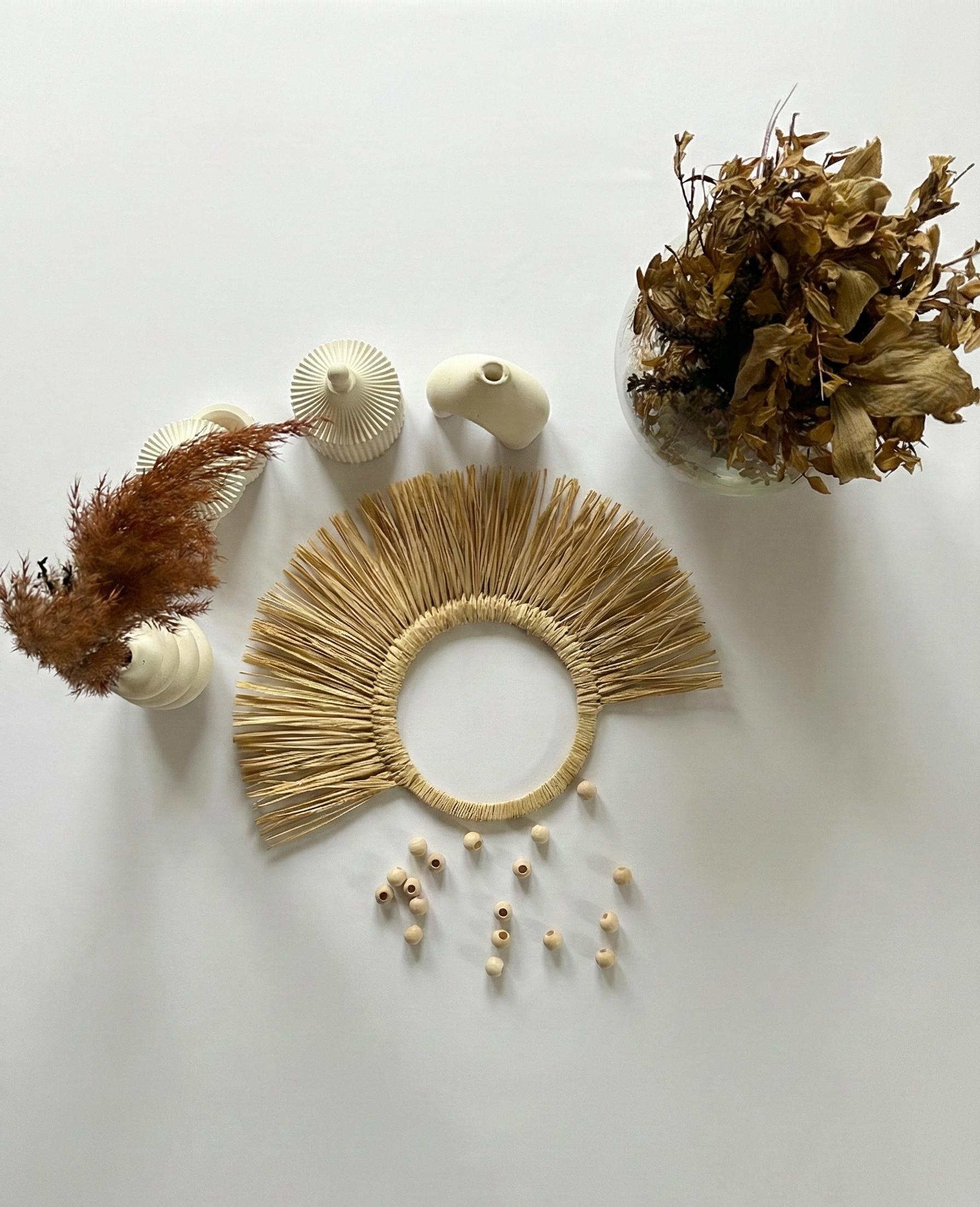 Yarım Ay Tasarımlı Doğal Rafya Duvar Süsü