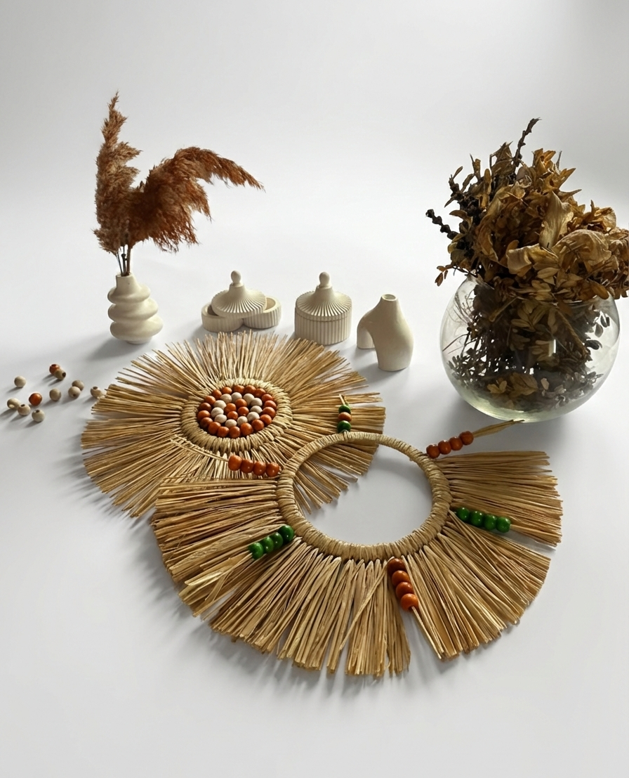 Renkli Boncuk Detaylı Bohem Duvar Seti