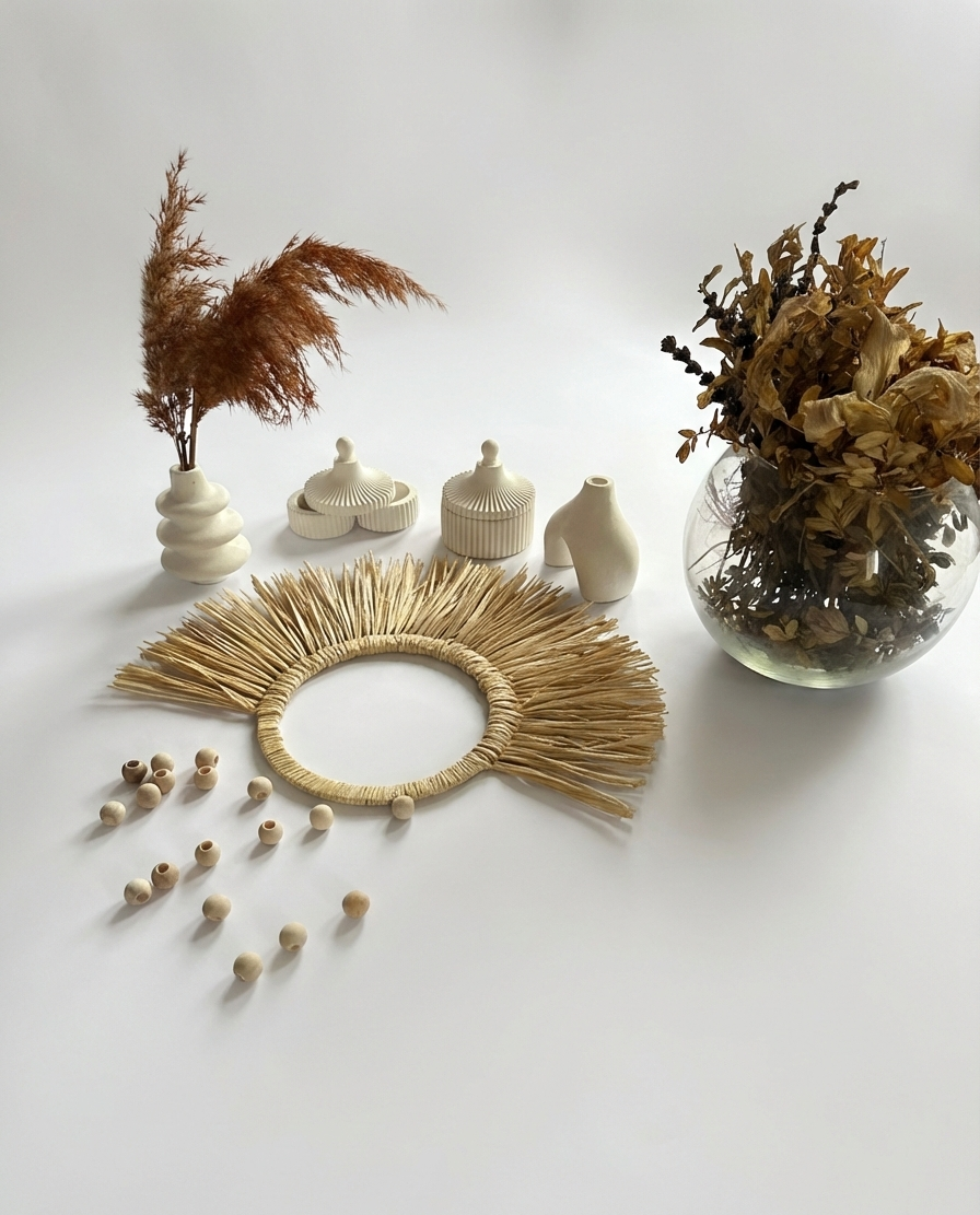 Yarım Ay Tasarımlı Doğal Rafya Duvar Süsü