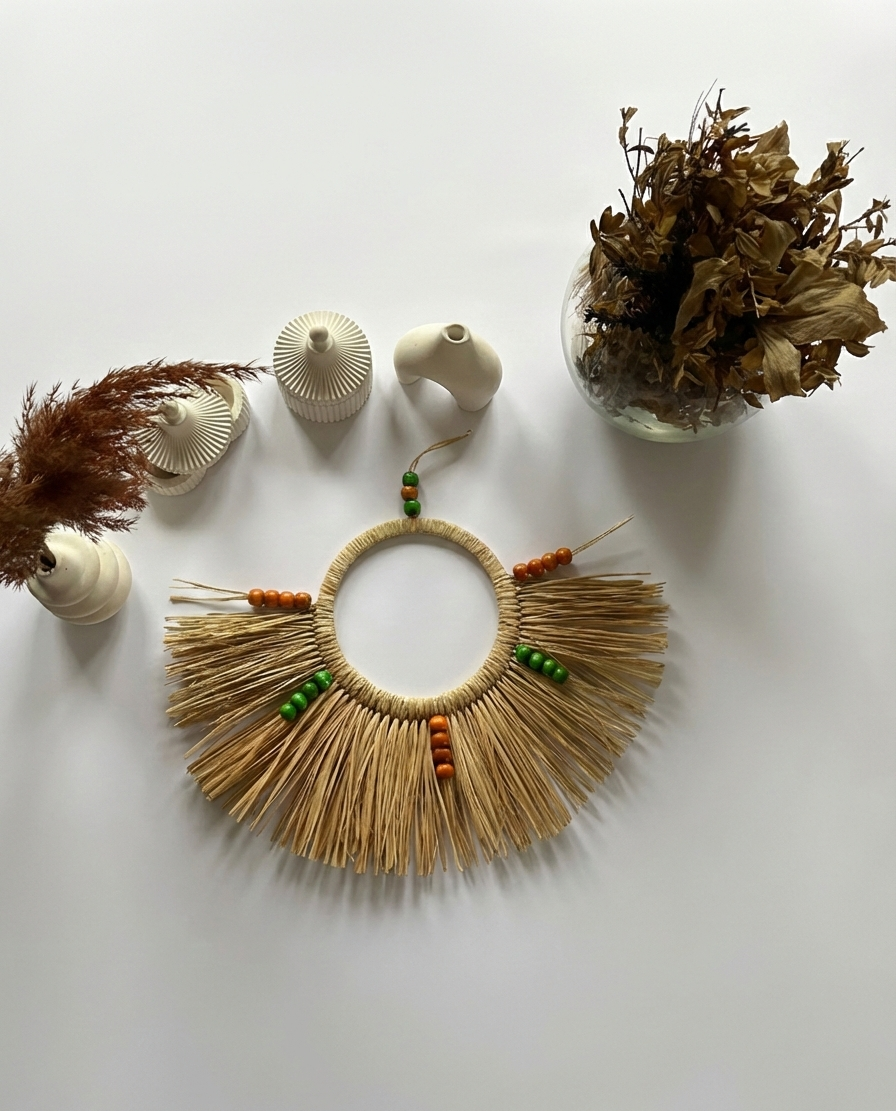 Etnik Renkli Boncuklu Yarım Ay Duvar Süsü