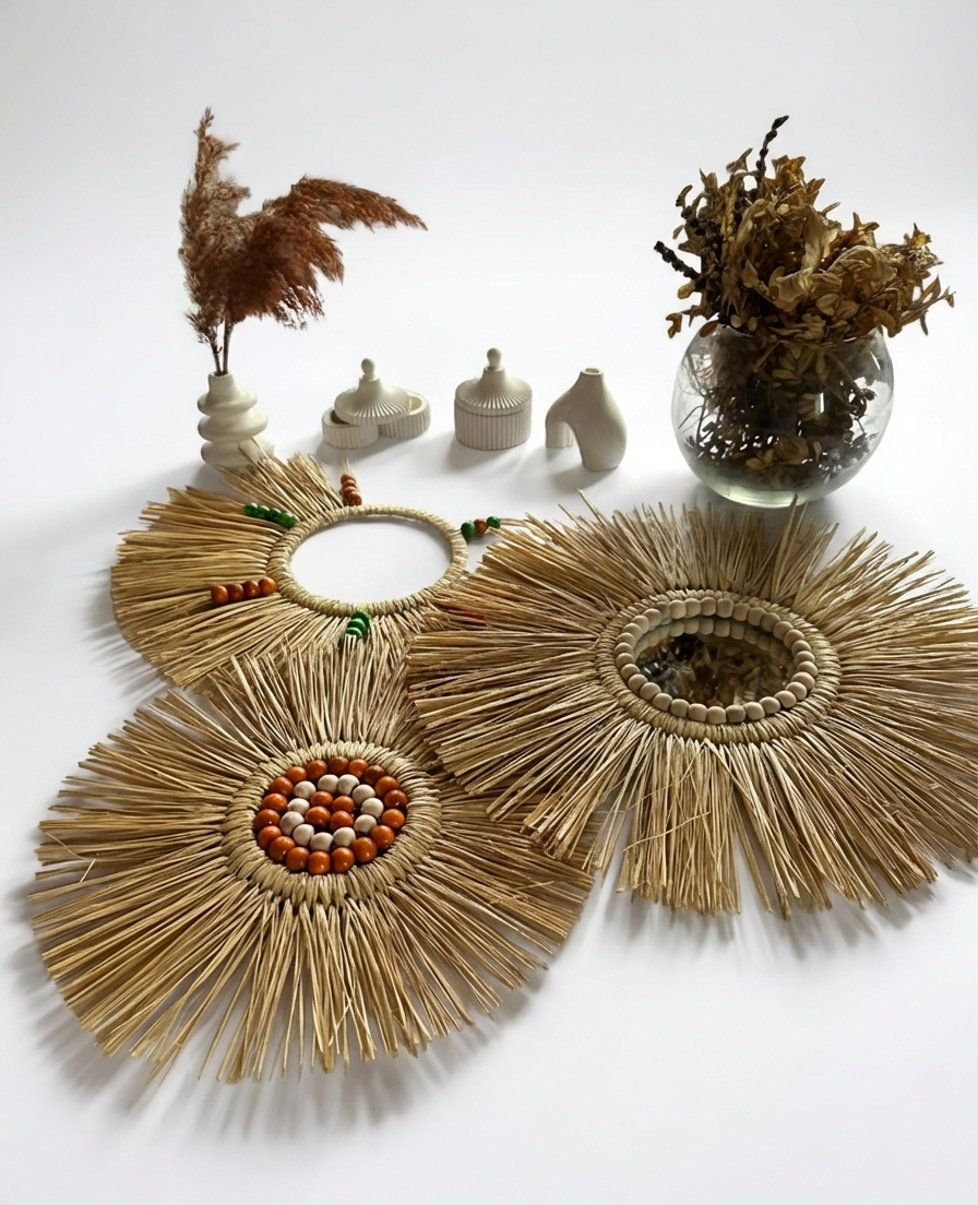 Renkli Boncuklu Üçlü Bohem Duvar Seti