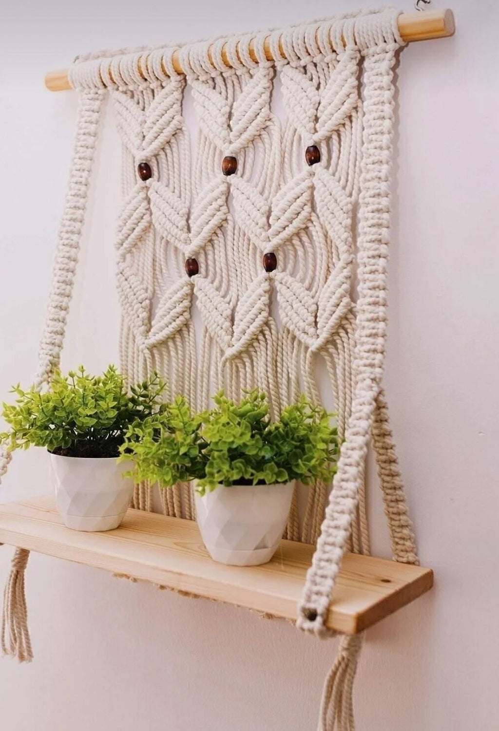 Ahşap Raflı Makrome Duvar Süsü